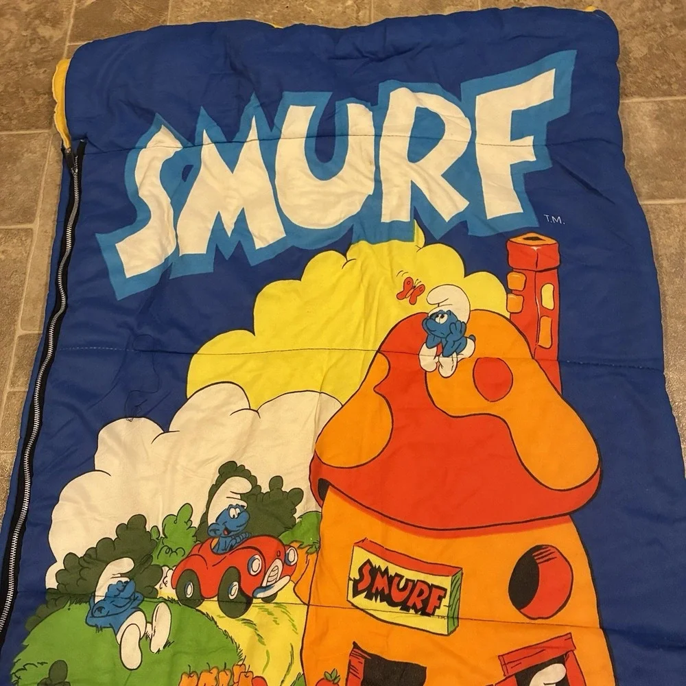 Vintage SMURF Sleeping/Slumber Bag Birthday Party 1980s